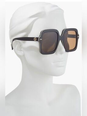 Gucci Black Oversized Square Sunglasses with Brown Lenses